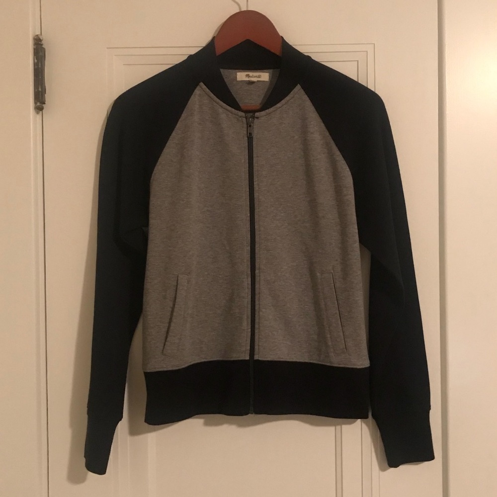 NWOT Madewell Bomber ZIP Sweatshirt Navy and Gray